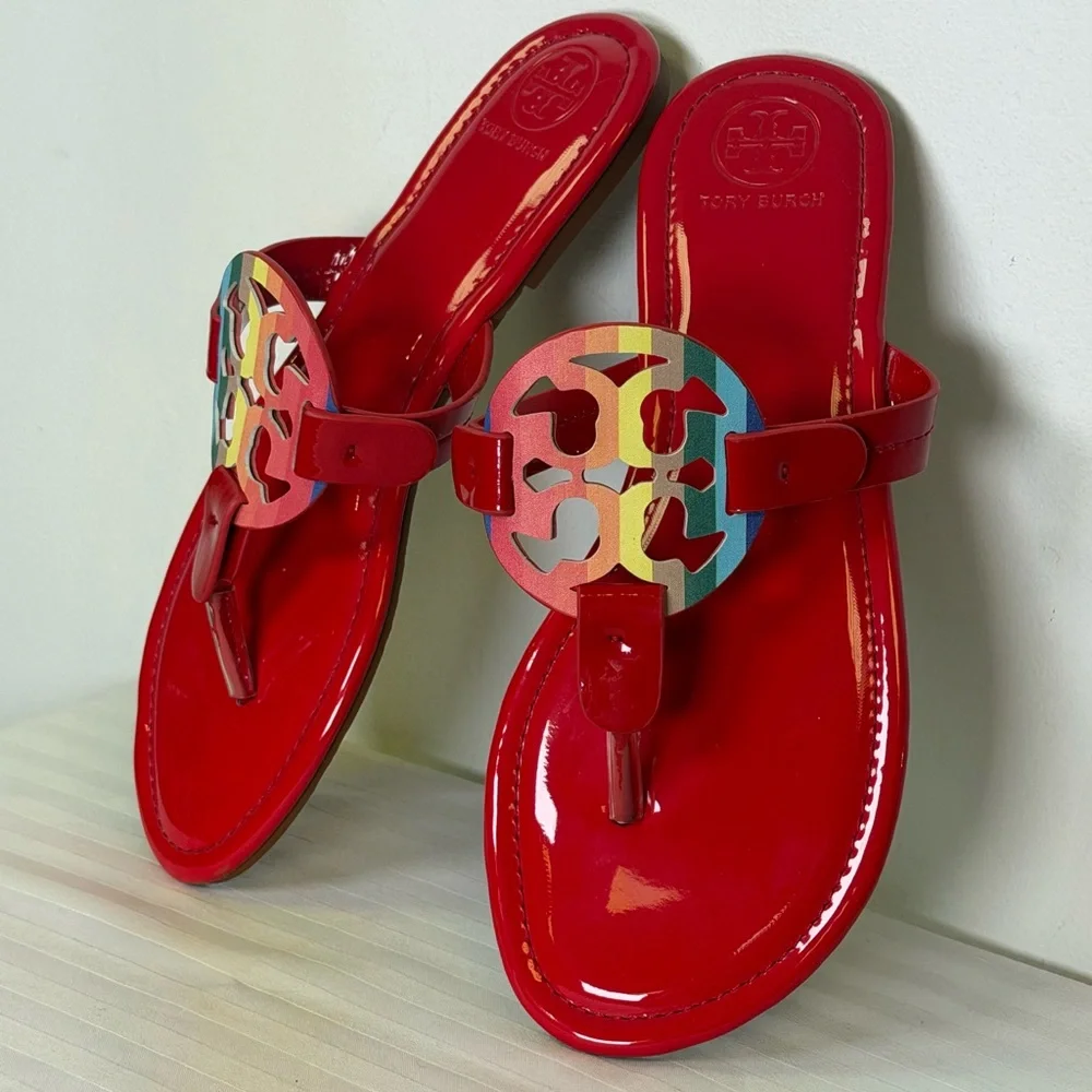 Tory Burch Iconic ‘Miller’ Thong Sandal Vibrant Glossy Red Women’s Size 41